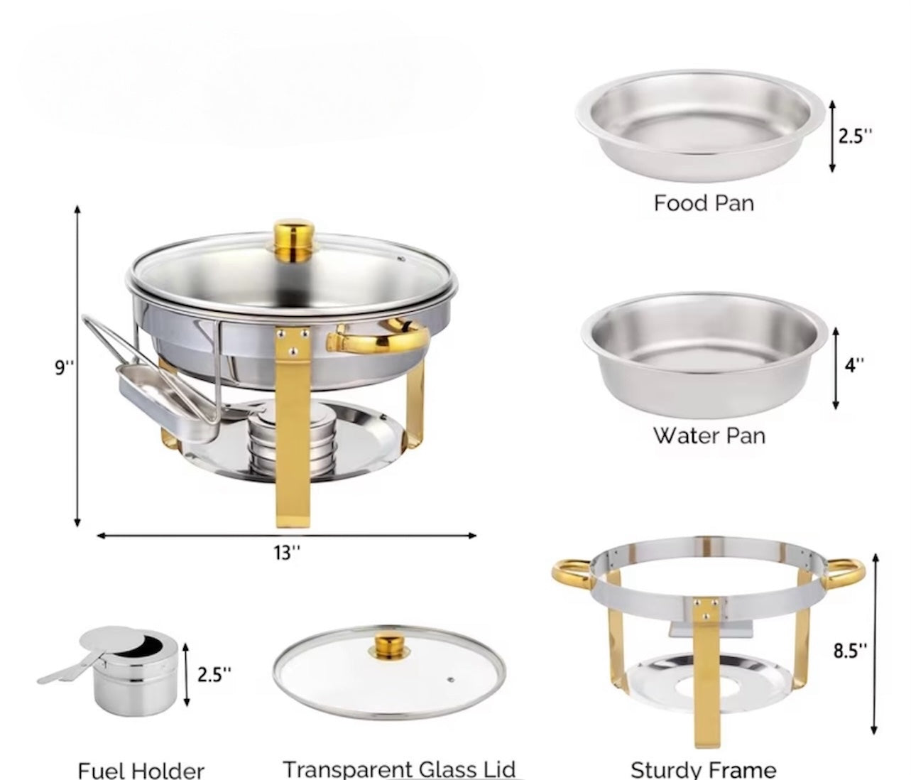 Premium Round Stainless Steel Chafing Dish Set – Elegant Buffet Food Warmer