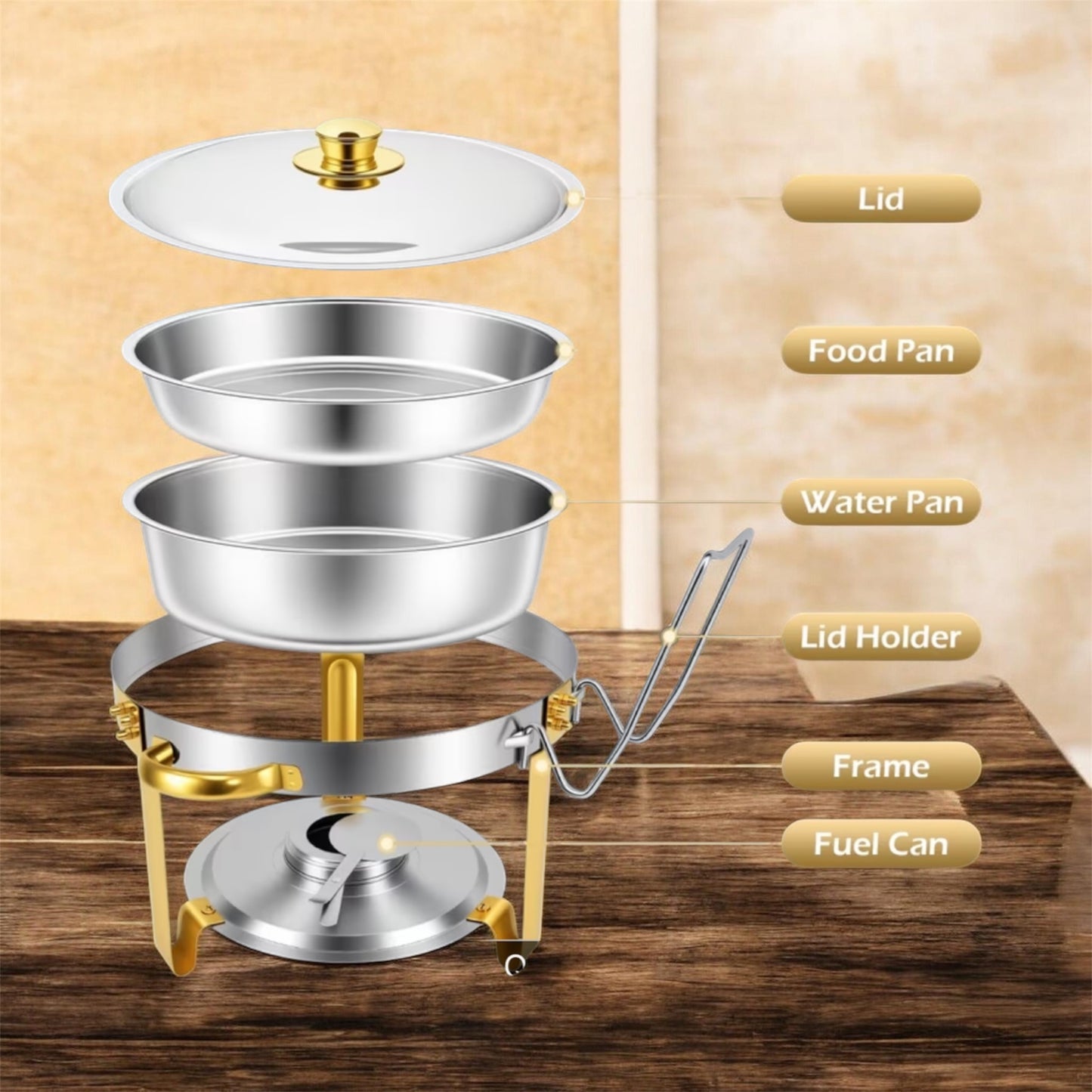 Premium Round Stainless Steel Chafing Dish Set – Elegant Buffet Food Warmer