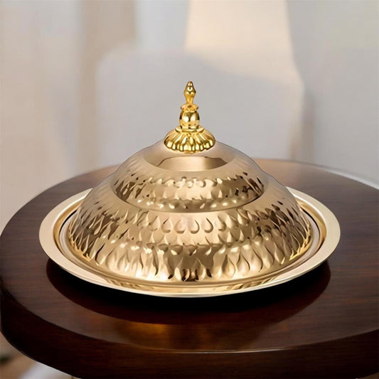 Elegant Stainless Steel Covered Serving Tray – Gold